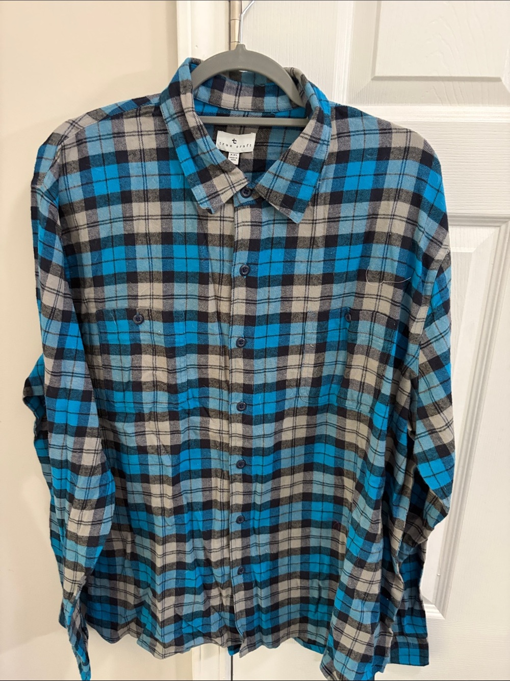 True Craft Blue & Gray Plaid Casual Button-Down Shirt